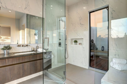 modern bathroom with granite walls