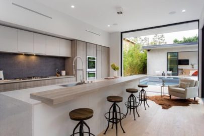 modern kitchen with backyard escape